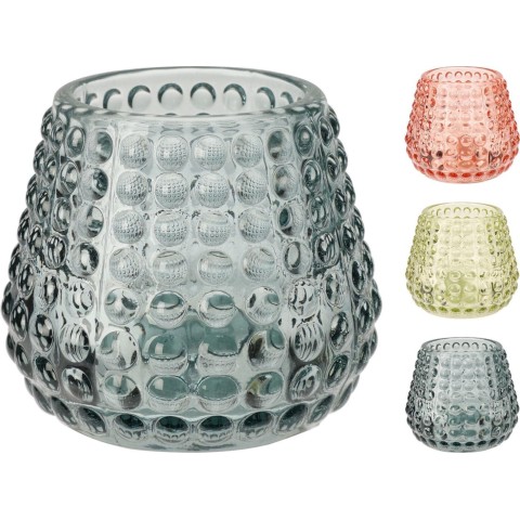 PORTA TEALIGHT VETRO 7X7CM 3 ASSORTITI